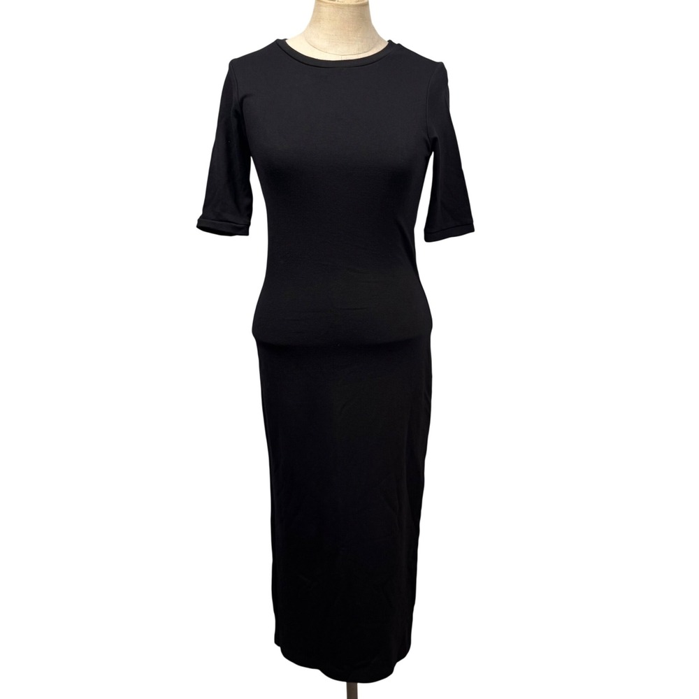 Topshop‎ Black Midi Tee Shirt Dress US 6 UK 10 Bodycon Fitted Classic Minimalist